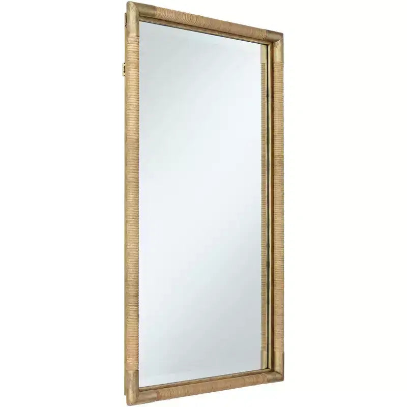 Antiqued Gold and Rattan 23 x 36 Vanity Mirror