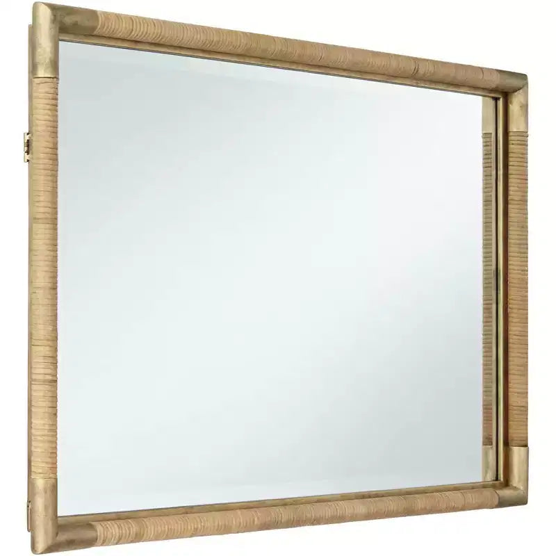 Antiqued Gold and Rattan 23 x 36 Vanity Mirror