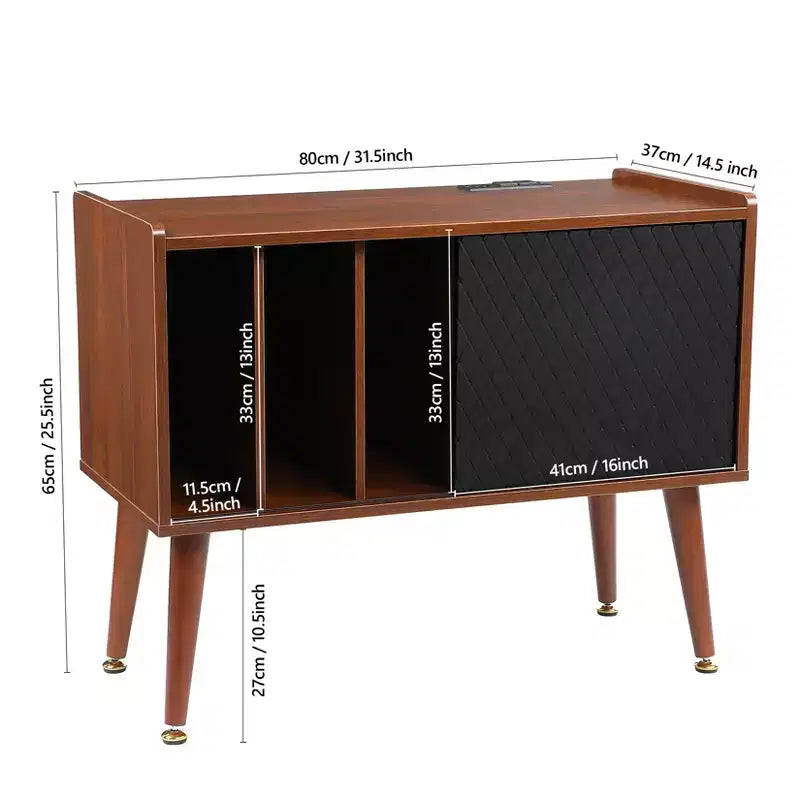 Record Player Stand with Charging Station & USB Ports – Holds 300 Albums, Vinyl Storage Cabinet
