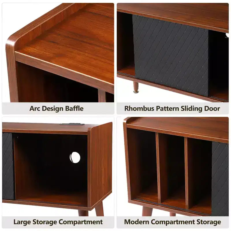 Record Player Stand with Charging Station & USB Ports – Holds 300 Albums, Vinyl Storage Cabinet