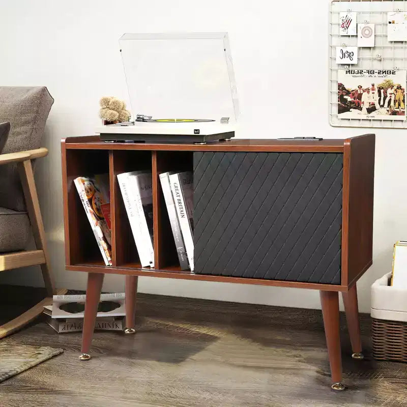 Record Player Stand with Charging Station & USB Ports – Holds 300 Albums, Vinyl Storage Cabinet