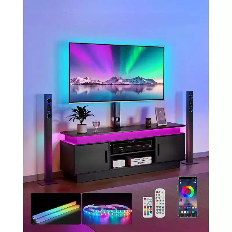 52" TV Stand with Mount for up to 75" TVs, Entertainment Center with Power Outlet, Height Adjustable, Black