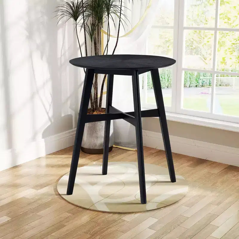 Round Dining Table Kitchen Table Wooden High Top Bar Table for 2-4, Black