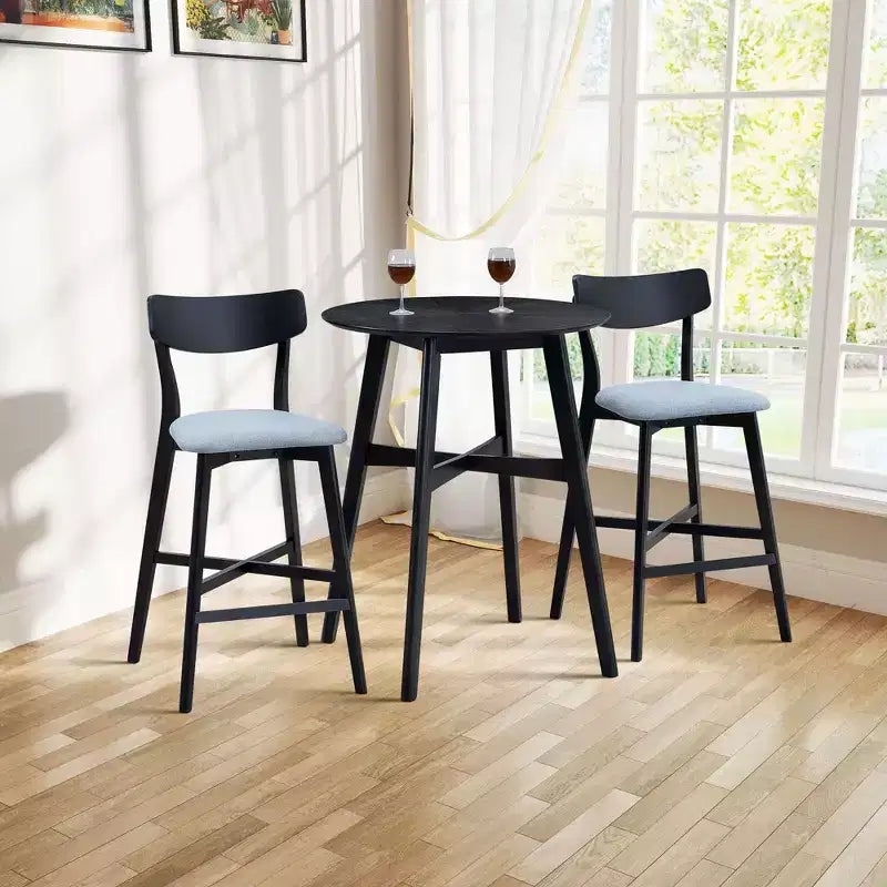 Round Dining Table Kitchen Table Wooden High Top Bar Table for 2-4, Black