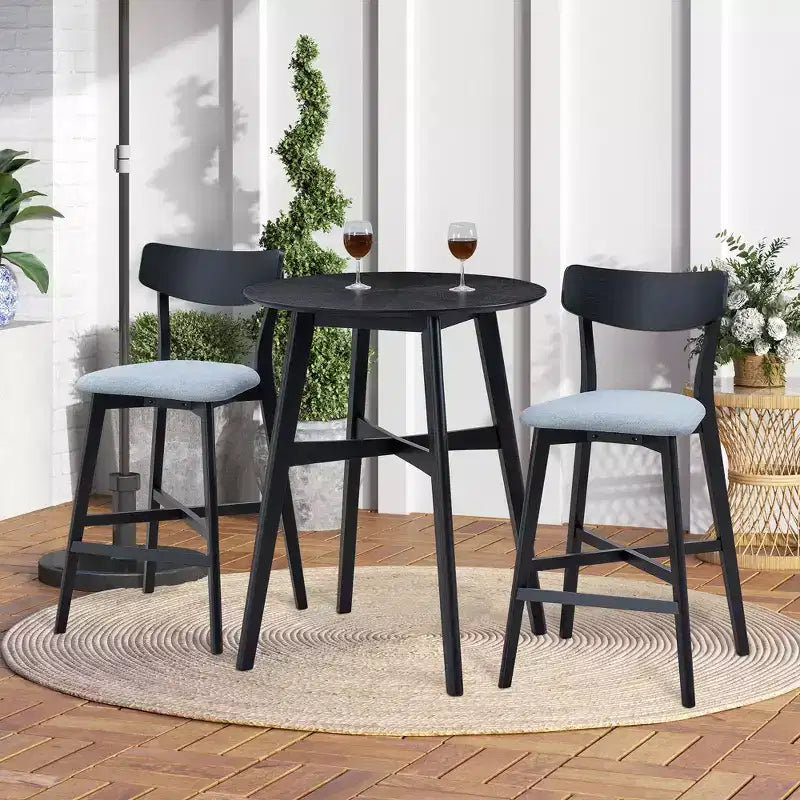 Round Dining Table Kitchen Table Wooden High Top Bar Table for 2-4, Black