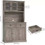 Meuble de rangement haut de 180 cm avec portes et tiroir, desserte de style rustique avec support pour micro-ondes et dispositif anti-basculement