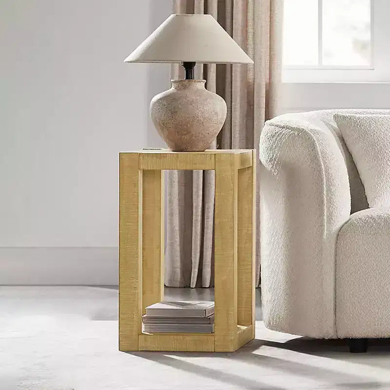 GDFStudio Celeste Farmhouse Wooden Open-Frame Geometric Side Table