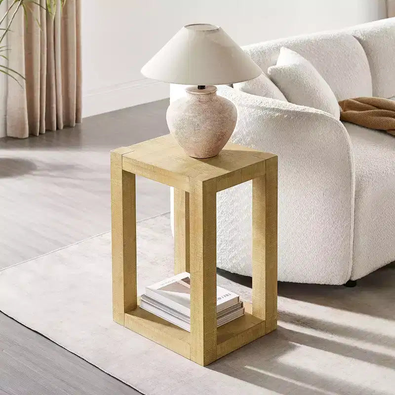 Farmhouse Wooden Open-Frame Geometric Side Table