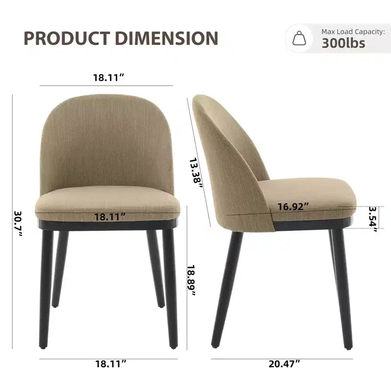 Set of 2 Upholstered Armless Dining Chairs with Curved Backrest