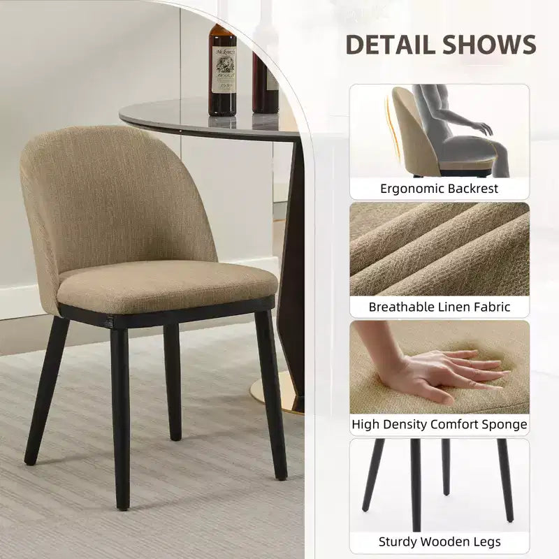 Set of 2 Upholstered Armless Dining Chairs with Curved Backrest