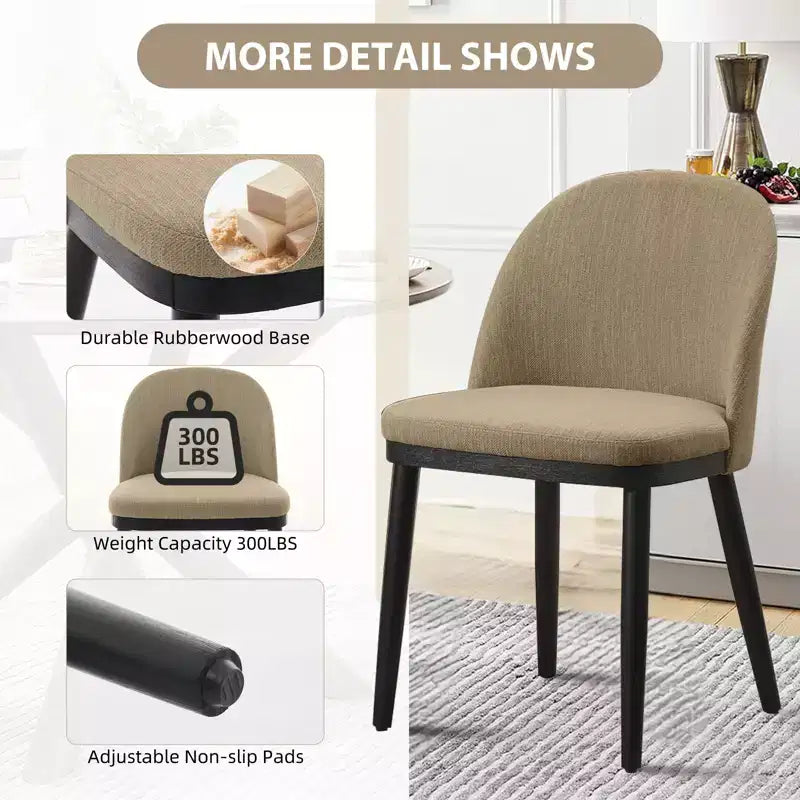 Set of 2 Upholstered Armless Dining Chairs with Curved Backrest