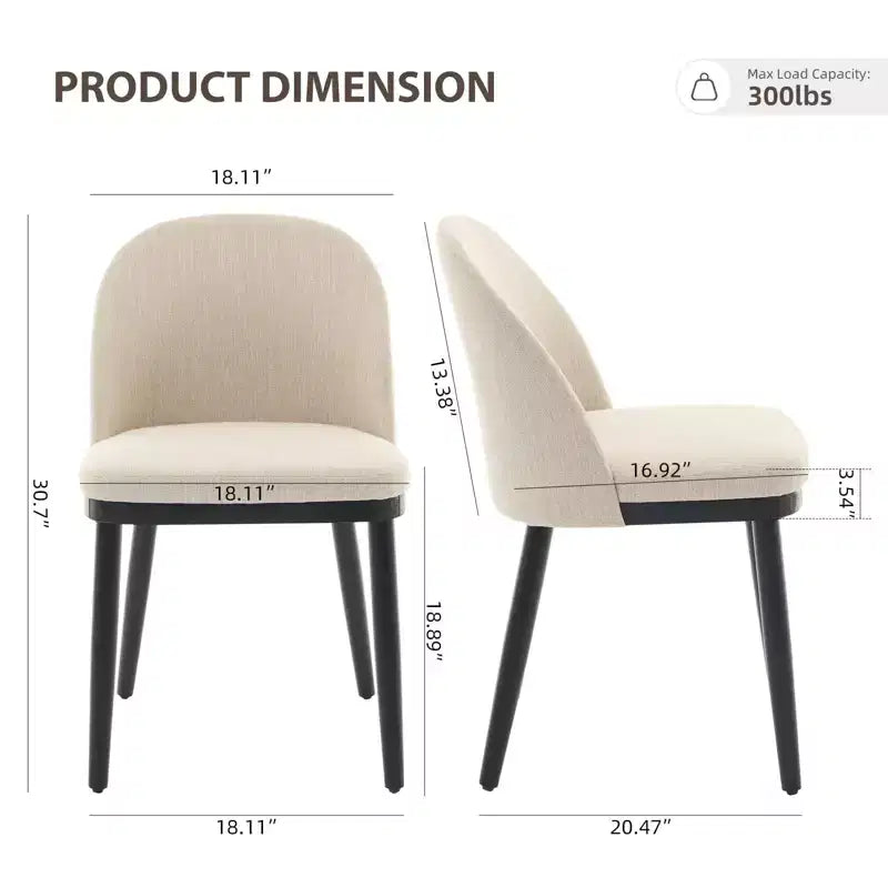 Set of 2 Upholstered Armless Dining Chairs with Curved Backrest