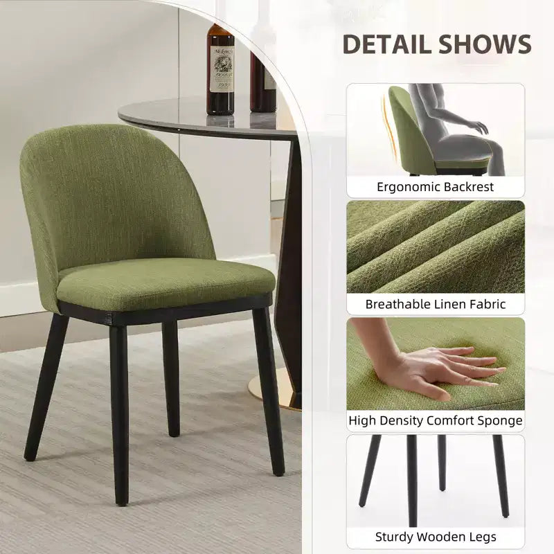 Set of 2 Upholstered Armless Dining Chairs with Curved Backrest