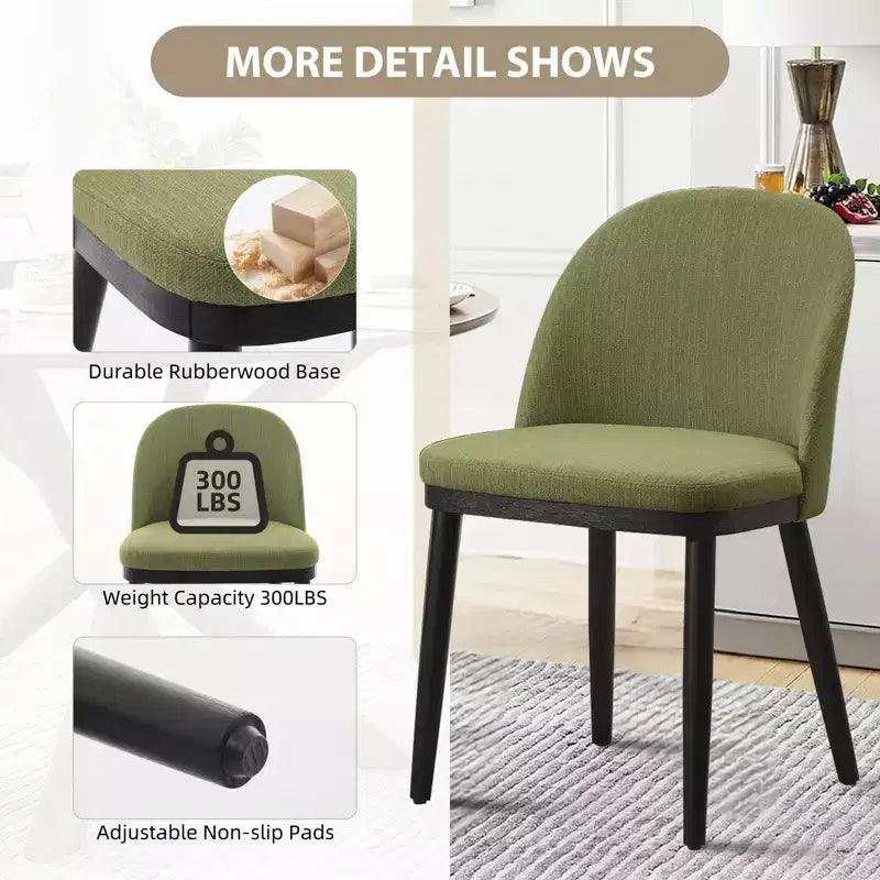 Set of 2 Upholstered Armless Dining Chairs with Curved Backrest