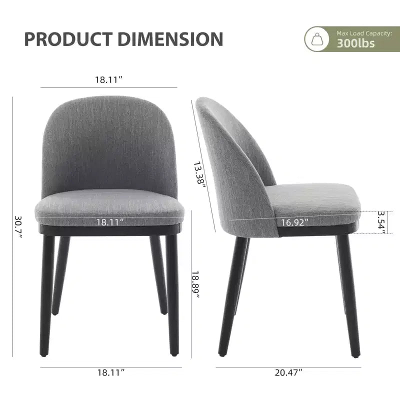 Set of 2 Upholstered Armless Dining Chairs with Curved Backrest