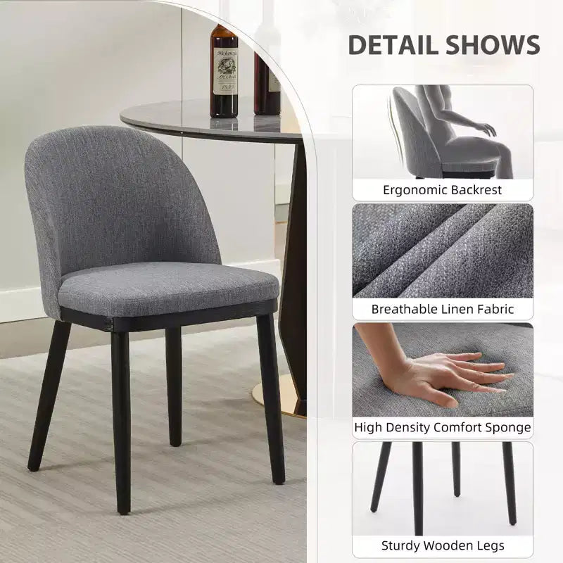 Set of 2 Upholstered Armless Dining Chairs with Curved Backrest