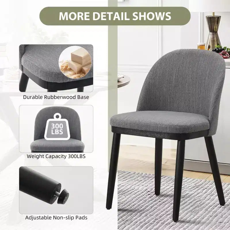 Set of 2 Upholstered Armless Dining Chairs with Curved Backrest