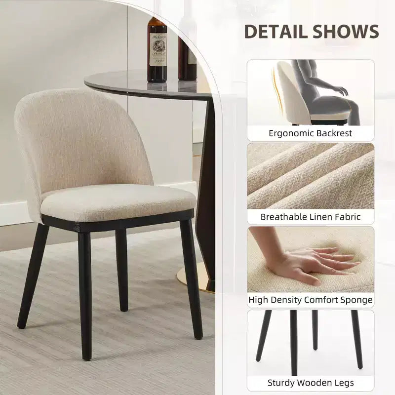 Set of 2 Upholstered Armless Dining Chairs with Curved Backrest