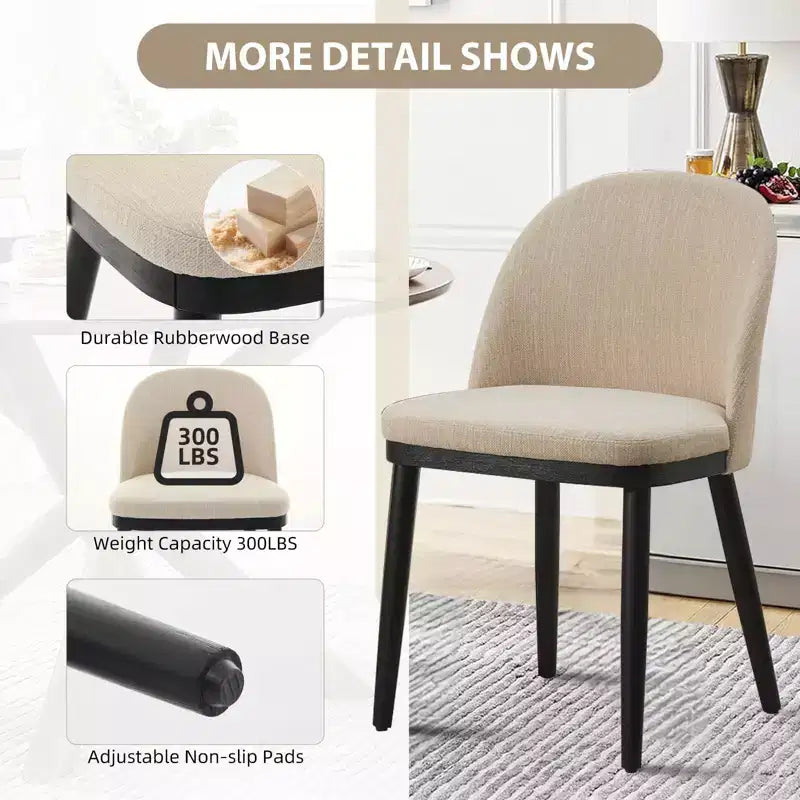 Set of 2 Upholstered Armless Dining Chairs with Curved Backrest