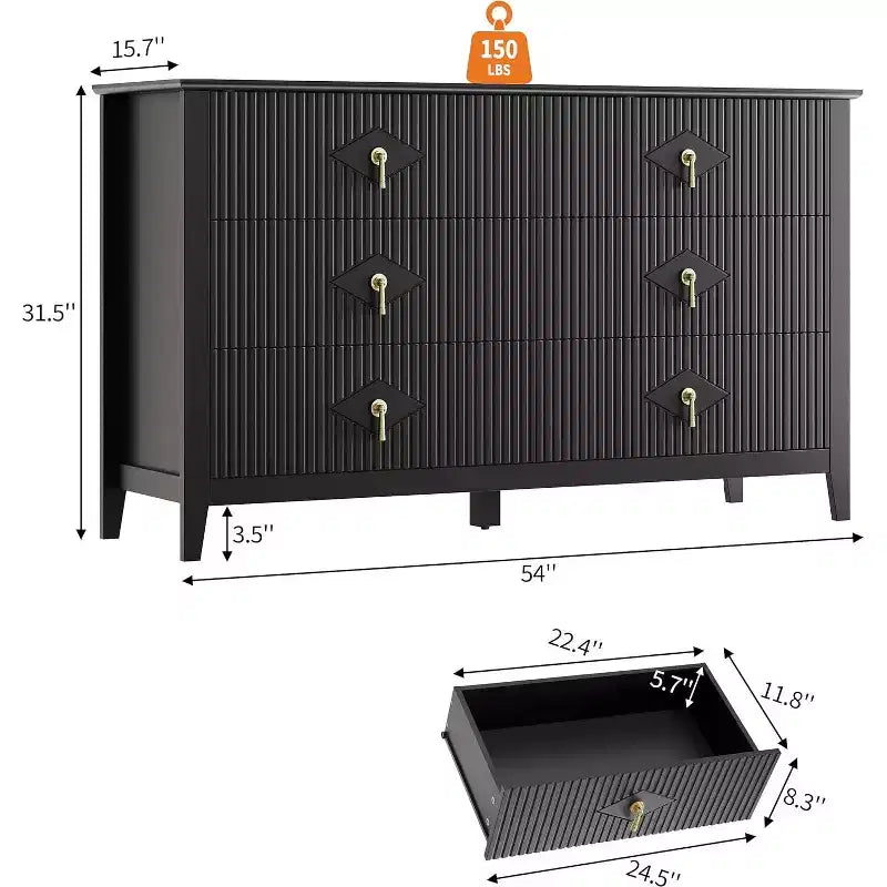 6-Drawer Chest of Drawers with Metal Handles, Wooden Storage Cabinet for Bedroom, Living Room, Hallway