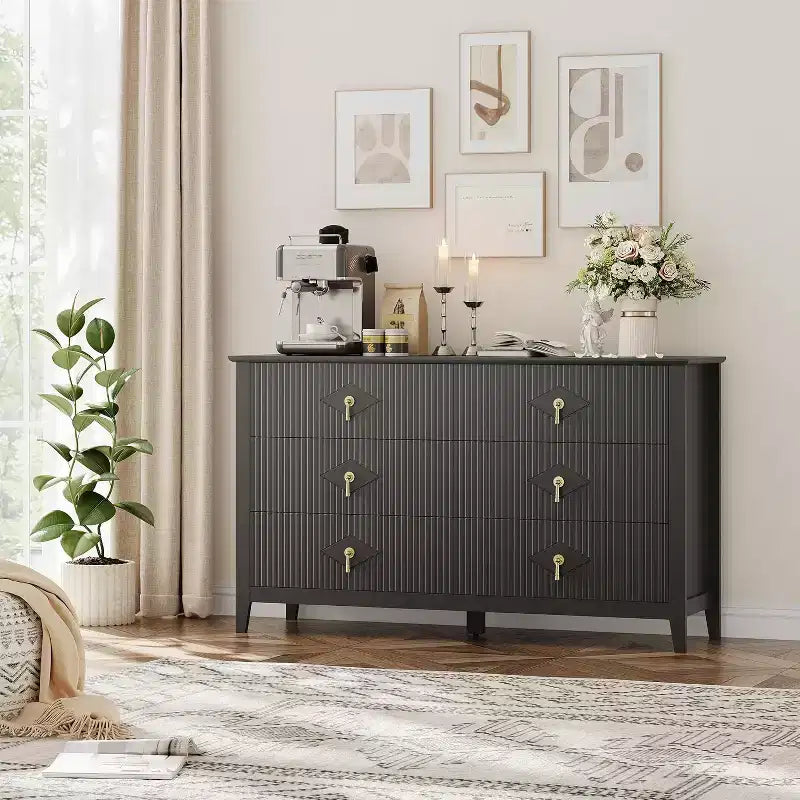 6-Drawer Chest of Drawers with Metal Handles, Wooden Storage Cabinet for Bedroom, Living Room, Hallway
