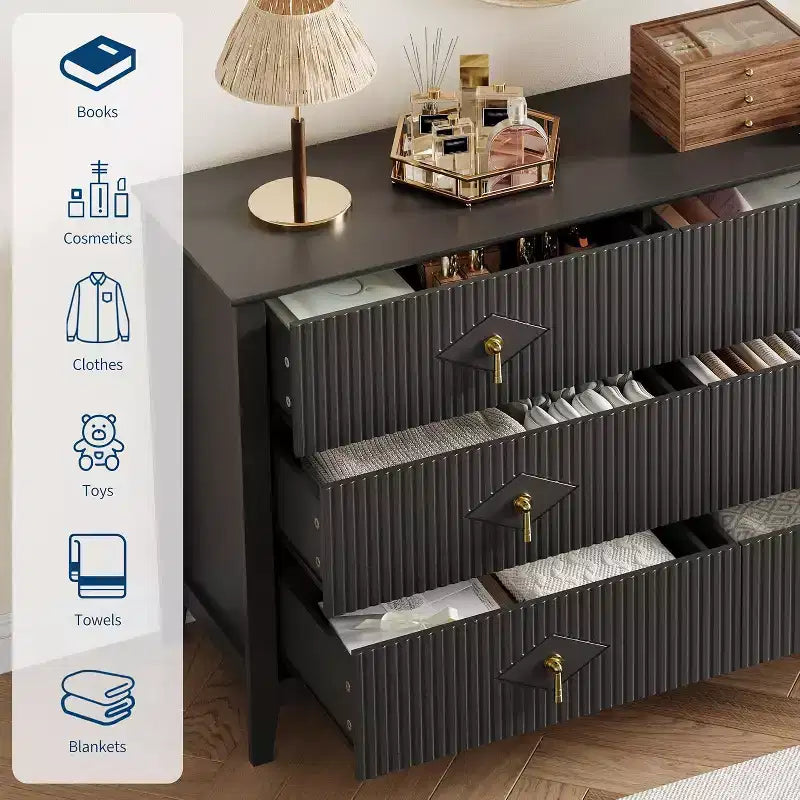 6-Drawer Chest of Drawers with Metal Handles, Wooden Storage Cabinet for Bedroom, Living Room, Hallway