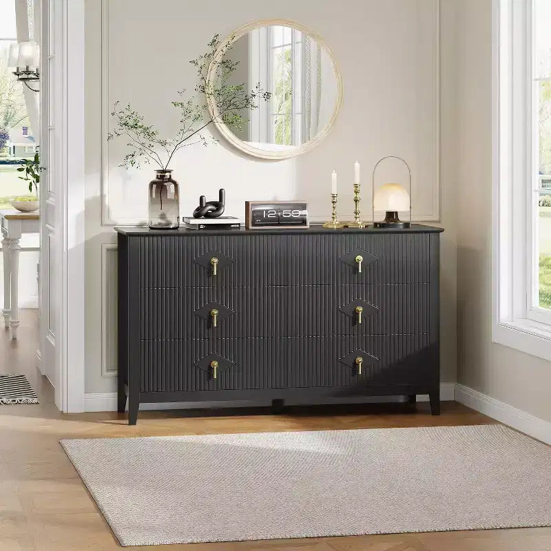 6-Drawer Chest of Drawers with Metal Handles, Wooden Storage Cabinet for Bedroom, Living Room, Hallway