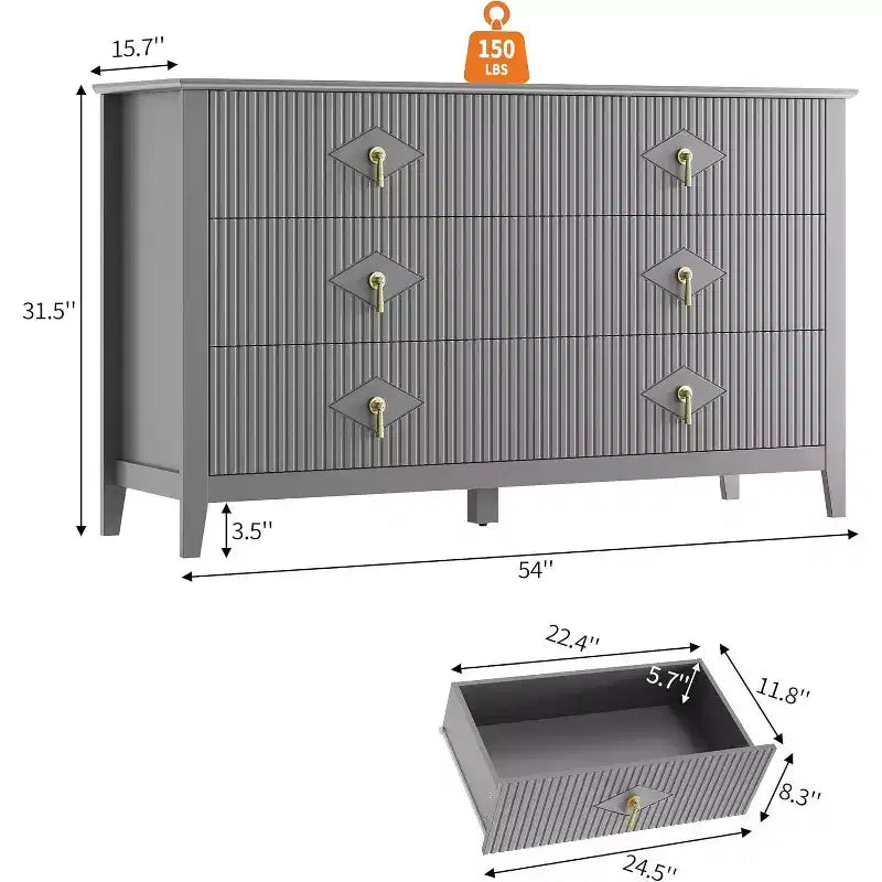 6-Drawer Chest of Drawers with Metal Handles, Wooden Storage Cabinet for Bedroom, Living Room, Hallway