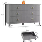 Commode 6 Tiroirs avec Poignées Métalliques, Meuble de Rangement en Bois pour Chambre à Coucher, Salon, Couloir