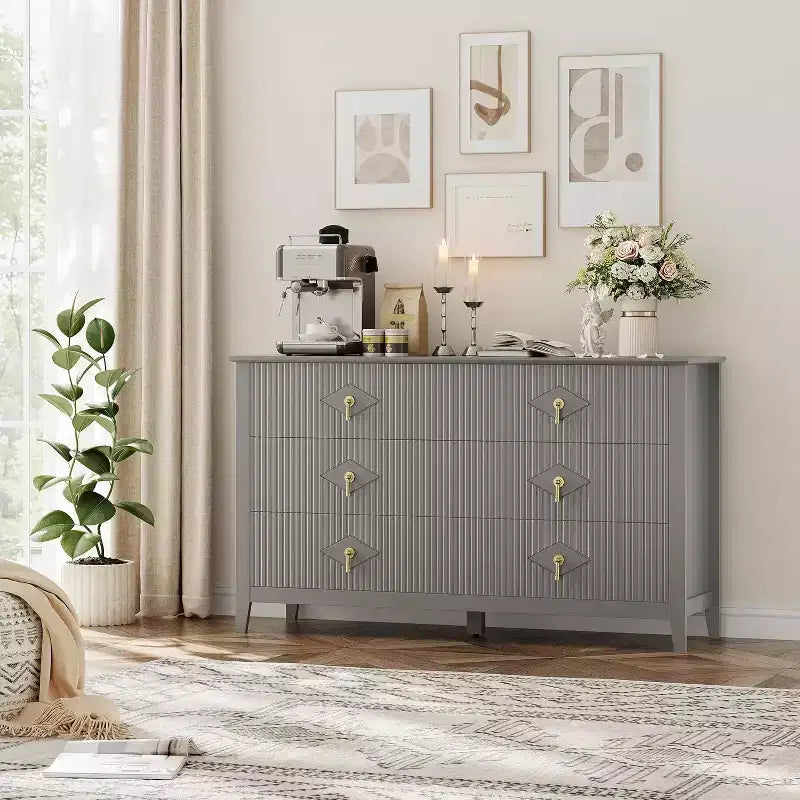 6-Drawer Chest of Drawers with Metal Handles, Wooden Storage Cabinet for Bedroom, Living Room, Hallway