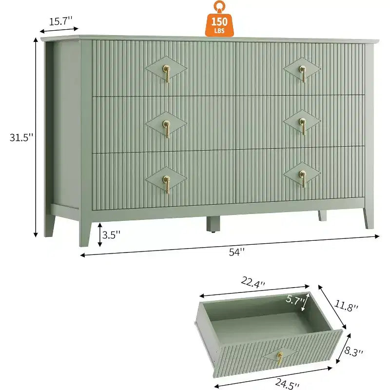 6-Drawer Chest of Drawers with Metal Handles, Wooden Storage Cabinet for Bedroom, Living Room, Hallway