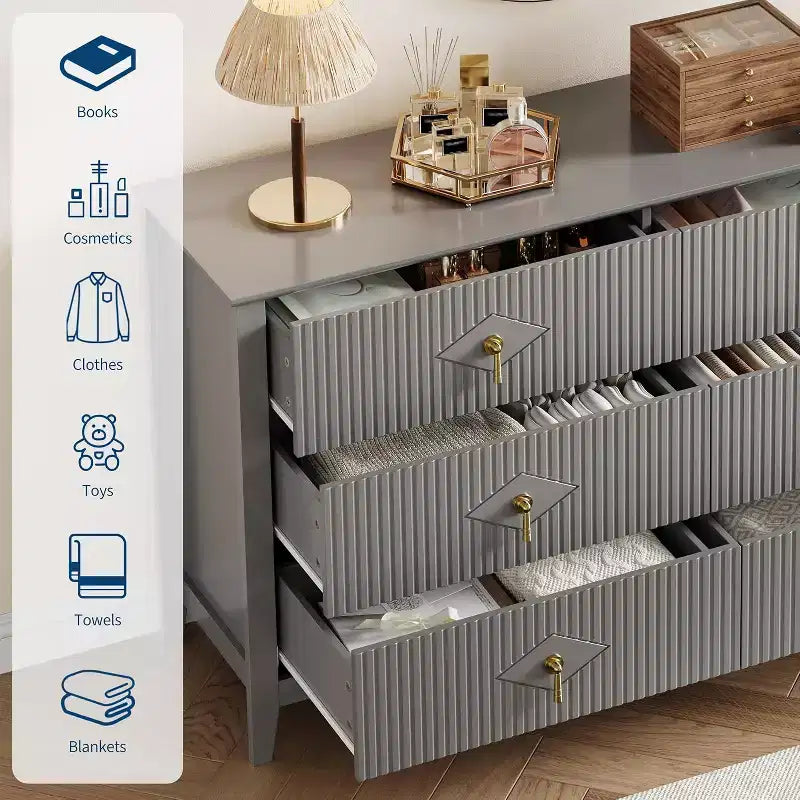 6-Drawer Chest of Drawers with Metal Handles, Wooden Storage Cabinet for Bedroom, Living Room, Hallway