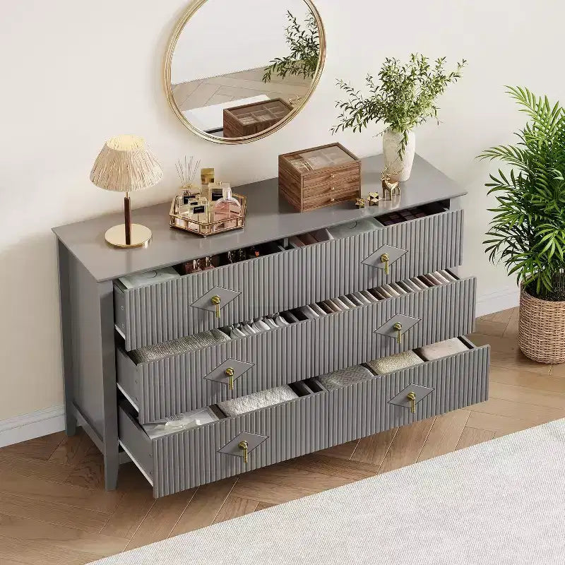 6-Drawer Chest of Drawers with Metal Handles, Wooden Storage Cabinet for Bedroom, Living Room, Hallway
