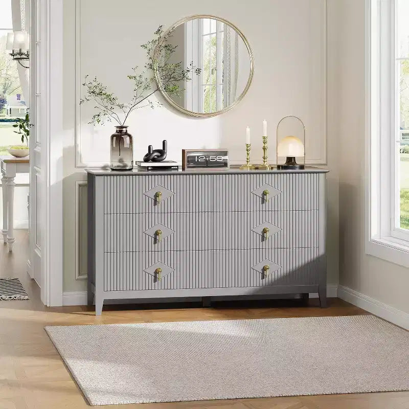 6-Drawer Chest of Drawers with Metal Handles, Wooden Storage Cabinet for Bedroom, Living Room, Hallway