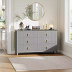 Commode 6 Tiroirs avec Poignées Métalliques, Meuble de Rangement en Bois pour Chambre à Coucher, Salon, Couloir
