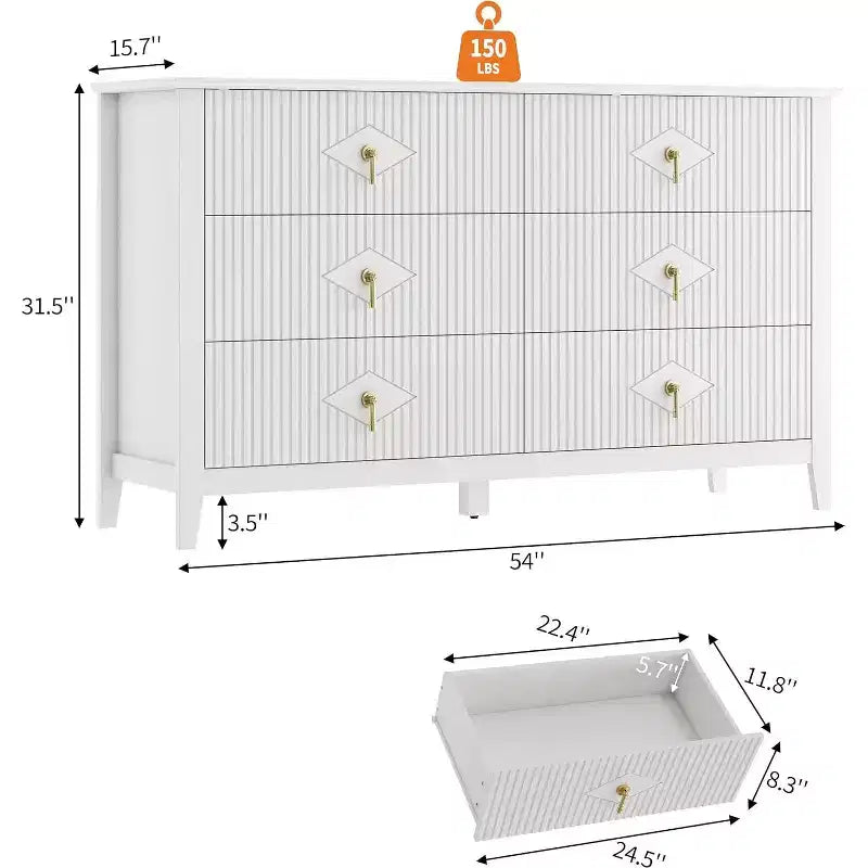6-Drawer Chest of Drawers with Metal Handles, Wooden Storage Cabinet for Bedroom, Living Room, Hallway
