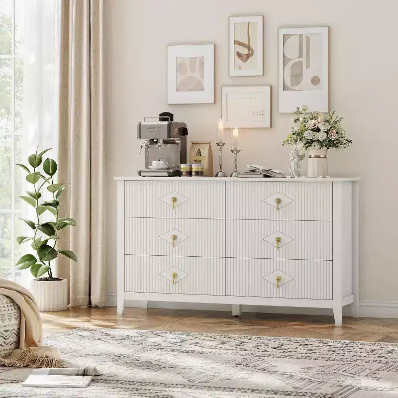 6-Drawer Chest of Drawers with Metal Handles, Wooden Storage Cabinet for Bedroom, Living Room, Hallway