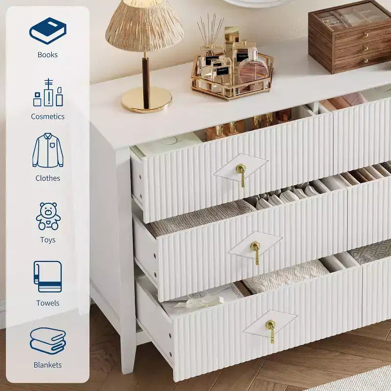 6-Drawer Chest of Drawers with Metal Handles, Wooden Storage Cabinet for Bedroom, Living Room, Hallway