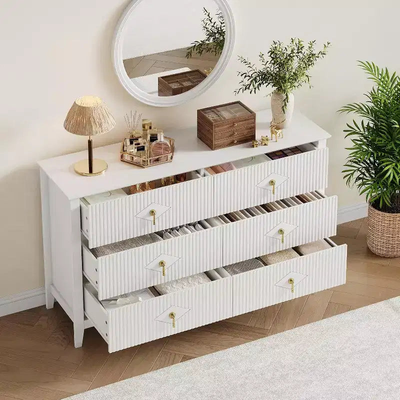 6-Drawer Chest of Drawers with Metal Handles, Wooden Storage Cabinet for Bedroom, Living Room, Hallway