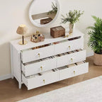 Commode 6 Tiroirs avec Poignées Métalliques, Meuble de Rangement en Bois pour Chambre à Coucher, Salon, Couloir