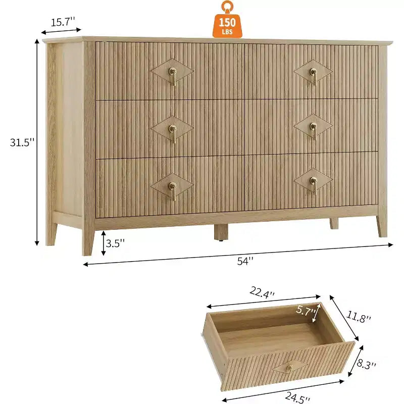 6-Drawer Chest of Drawers with Metal Handles, Wooden Storage Cabinet for Bedroom, Living Room, Hallway