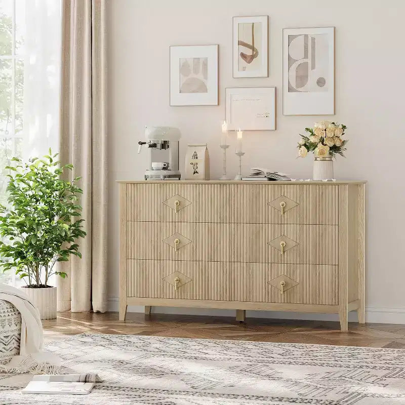 6-Drawer Chest of Drawers with Metal Handles, Wooden Storage Cabinet for Bedroom, Living Room, Hallway