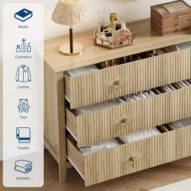 6-Drawer Chest of Drawers with Metal Handles, Wooden Storage Cabinet for Bedroom, Living Room, Hallway