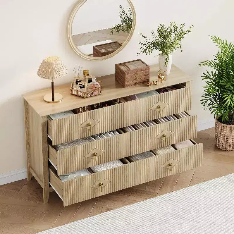 6-Drawer Chest of Drawers with Metal Handles, Wooden Storage Cabinet for Bedroom, Living Room, Hallway