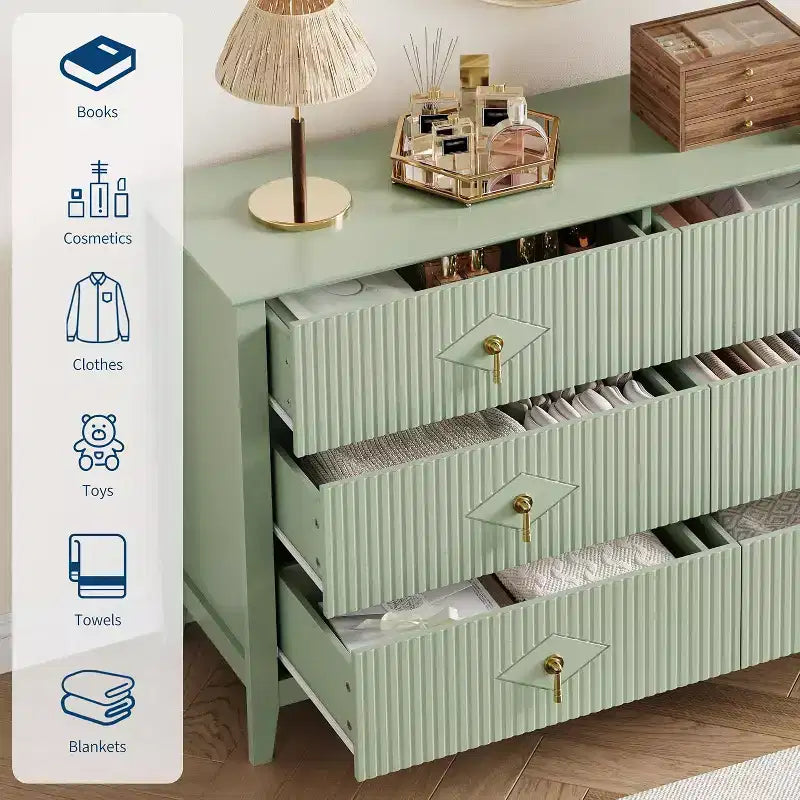 6-Drawer Chest of Drawers with Metal Handles, Wooden Storage Cabinet for Bedroom, Living Room, Hallway
