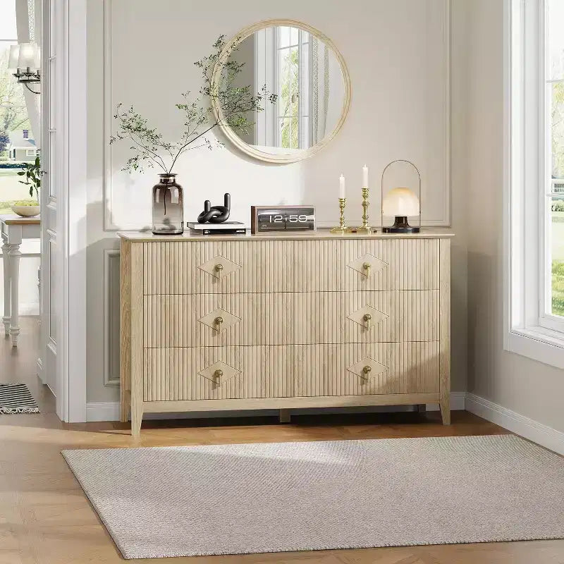 6-Drawer Chest of Drawers with Metal Handles, Wooden Storage Cabinet for Bedroom, Living Room, Hallway