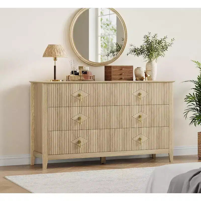 Commode 6 Tiroirs avec Poignées Métalliques, Meuble de Rangement en Bois pour Chambre à Coucher, Salon, Couloir