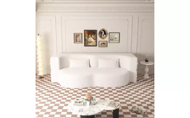 Modern Floor Sofa with 2 Pillows, Convertible Teddy Fabric Sleeper Sofa Bed for Living Room