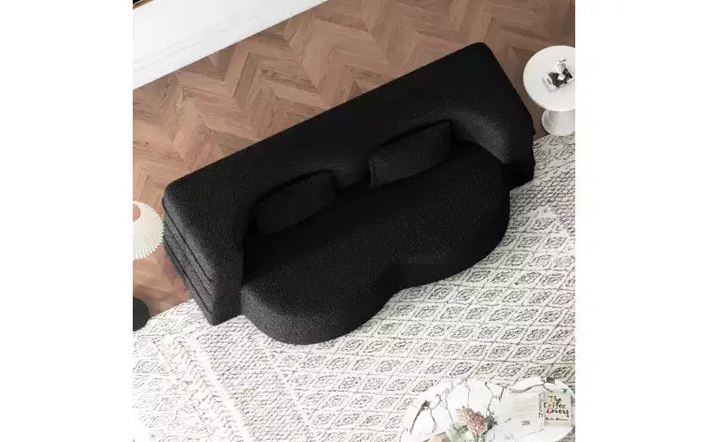 Modern Floor Sofa with 2 Pillows, Convertible Teddy Fabric Sleeper Sofa Bed for Living Room