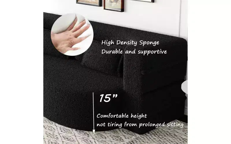 Modern Floor Sofa with 2 Pillows, Convertible Teddy Fabric Sleeper Sofa Bed for Living Room